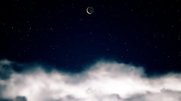 夜空から月への飛行機の飛行下からの眺め — ストック動画