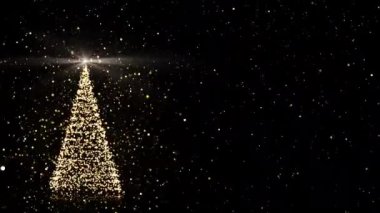 Parlayan ışık ve düşen karla kaplı Noel ağacı