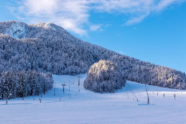 Winter Landscape Photo Completely Empty Ski Slopes Kranjska Gora Ski — Fotografia de Stock