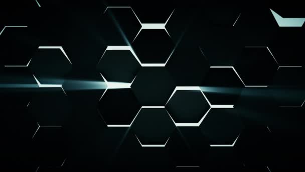 乱流回転黒六角形のタイルと3D未来的なアニメーションの背景 — ストック動画