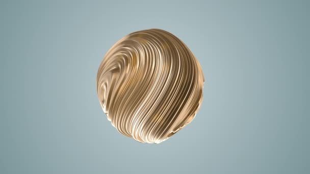 具有卷曲位移面的金球体三维动画 4K抽象动画背景 — 图库视频影像