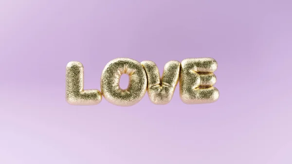 以充气气球的形式挂在空中 用金箔材料在浅粉色背景上 Cgi情人节模板的Love字母的3D图解 图库图片
