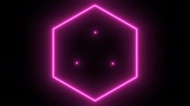 Tünel etkisiyle kamera üzerinde hareket eden pembe neon altıgen şekilli soyut bir arkaplan. Kusursuz döngü 4K neon animasyonu