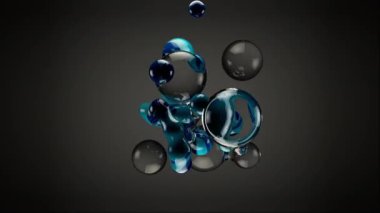 Soyut hacimli nesnelerin 3 boyutlu animasyonu. Soyut şekil değiştiren su formları ve rampa zemininde mavi akrilik. 4k dikişsiz döngü canlandırma şablonu