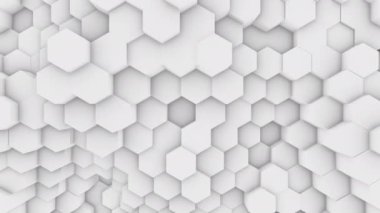 Beyaz altıgen borularının 3 boyutlu animasyonu rastgele dalgalanma, 4K soyut canlandırılmış arkaplan