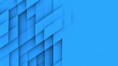 Yakın plan mavi elmas veya rhomb bloklarının 3 boyutlu animasyonu kompozisyonun bir yarısında rastgele dalgalanma, 4K soyut animasyon arkaplan