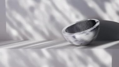 farklı materyal ve gobo ışık efektli yarımkürelerin döngü animasyonu, 4K soyut 3B canlandırma arkaplanı