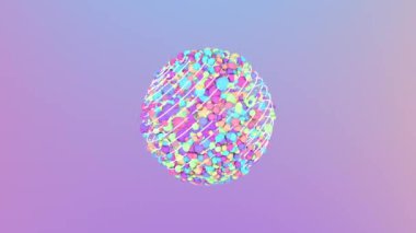 Holografik renklerde arka planda yer değiştirme etkileri olan büyük bir kürede çok küre var