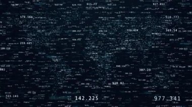 Değişken çizelgeler ve numaralarla soyut giriş animasyonu. Arkaplanda dünya haritası olan mali rakamlar ve diyagramlar