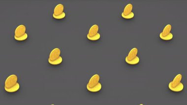 İzometrik görünümlü bitcoin sembollü bozuk para şebekelerinin gelecekteki 3D görüntüsü. Bilgisayar tarafından üretilen döngü animasyonu. Şifreli kalıp, 4K kusursuz şifreleme arkaplanı