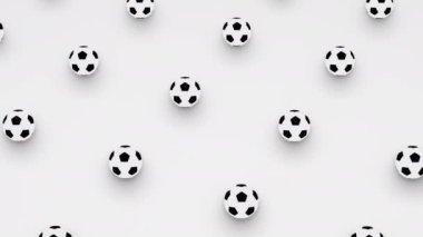 İzometrik görüntülü ve kamera etrafında hareket eden siyah ve beyaz top şekilli ızgaraların soyut 3D animasyonu. Bilgisayar tarafından üretilen döngü animasyonu. Futbol şablonu, 4K kusursuz hareket tasarımı