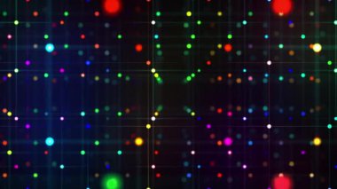 Birbirine bağlı birçok renkli noktanın hareketli kamera tarafının gelecekteki 3D renkli geometrik animasyonu alan etkisine sahip çizgiler. 4K animasyon duvar kağıdı
