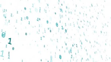 Bulut teknolojisi kavramı, kaotik olarak yavaş hareket eden sıfır ve beyaz arkaplandaki ikili kod sembolü olarak bir gerçek rakam, 4K teknik animasyon