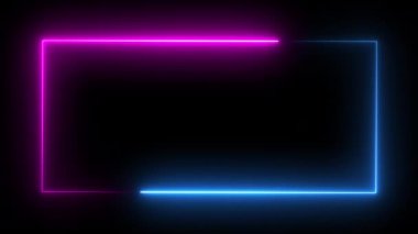 Siyah arkaplandaki neon animasyon, her iki tarafa doğru hızla hareket eden mavi ve pembe ışınlar. parlayan çizgiler, 4K canlandırılmış dikişsiz döngü şablonu