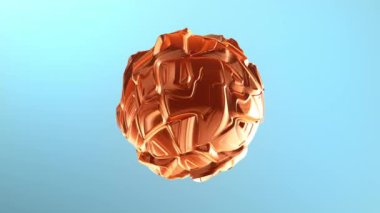 Gürültülü yüzeyi olan fütürist 3D küre. Dalgalanma ve dalgalanma ile birlikte altın çelik renkte şekil. 3B canlandırılmış arkaplan