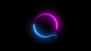 Metin balonu klipsli sanatının neon animasyonu, her iki tarafa da hızlı hareket eden mavi ve pembe ışınlar. parlayan çizgiler, 4K canlandırma şablonu