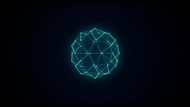 Saydam cam tel çerçeveli kürenin gelecekteki 3D görüntüsü, 4K soyut döngü geometrik arkaplan