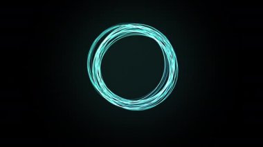 Parçacıklardan parlayan çemberin gelecekteki 3D animasyonu, 4K döngü canlandırmalı arkaplan