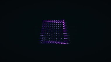 Dalgalı yüzeyi olan noktalardan biçimsiz küp şeklinde metamorfoz, gelecekteki şekillerin soyut animasyonu, 4K canlı duvar kağıdı