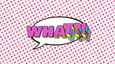 Ne? - karikatür tarzı 3D metin kağıt üzerine gölge ile pembe arkaplan ve 3D hareket kabartma efektleri, 4K çizgi roman tarzı animasyon