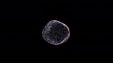 Rastgele renklerdeki noktalardan şekillenen biçimsiz küre metamorfozu, gelecekteki şekillerin soyut animasyonu, 4K canlı duvar kağıdı