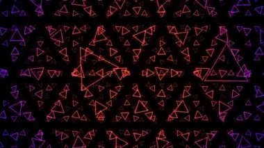 Renkli üçgenlerin 3 boyutlu soyut animasyonu bir ızgara oluşturur ve kamera üzerinde hareket eder, 4K animasyon arkaplan
