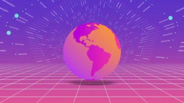 Sonsuz boşluğu, dinamik kablosuz bağlantıları, dijital tüneli, Dünya 'nın dönen küresi, kusursuz bilim kurgu animasyonuyla metaevrensel dalmalı sanal dünyanın 3 boyutlu fütüristik görselleştirilmesi