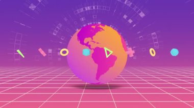 Sonsuz uzayı, dinamik kabloyu, 3 boyutlu uygulama ikonu şeklini, Dünya 'nın dönüş şeklini, 4K klasik tarzda kusursuz bilim kurgu animasyonunu 3B fütürizasyonlu metatif sanal dünyanın 3D fütüristik görselleştirmesi.