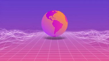 Dünya 'nın sonsuz uzayı, dinamik kablosu ve dönüş küresi, 4K klasik stilde kusursuz bilim-kurgu animasyonu olan meta-evrenin 3 boyutlu fütüristik görselleştirilmesi