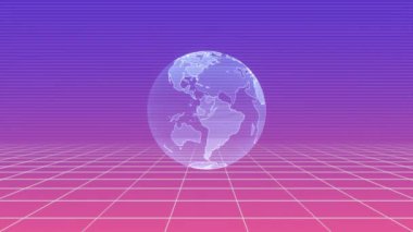 Sonsuz uzayı, dinamik kablolar ve Dünya 'nın dönüşlü holografik küresi, 4K klasik tarzda kusursuz bilim-kurgu animasyonu olan meta-evrenin 3 boyutlu fütüristik görselleştirilmesi