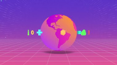 Sonsuz uzayı, dinamik kablo çerçevesi, Dünya 'nın etrafında dönen 3D uygulama simgeleri, 4K kusursuz bilim kurgu animasyonlu arka plan