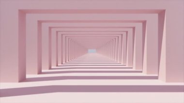 Yavaş uçan kameranın gündüz ışığı altında kare kemer geçidinde 3B görüntüsü, 4K kusursuz döngü, soyut mimari duvar kağıdı.