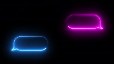 Metin balonlarının neon animasyonu sanat klipsleri, her iki tarafa doğru hızla hareket eden mavi ve pembe ışınlar. parlayan çizgiler, 4K canlandırma şablonu