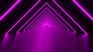 Neon tünel döngüsü animasyonu, hareket eden kameranın canlandırması neon pembe kemer yolu
