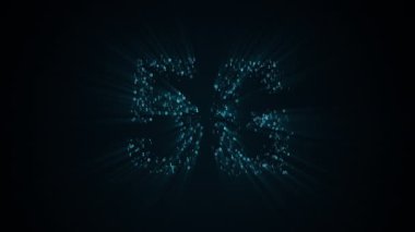 5G teknoloji kavramı, yavaş hareket eden sıfırın animasyonu ve ikili kod sembolü olarak bir gerçek basamak siyah arkaplan üzerinde 3D 5G harfler oluşturan 4K teknik animasyon