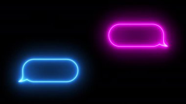 metin balonlarının neon animasyonu sanat, mavi ve pembe balonlar siyah arka planda parlıyor, 4K animasyon sosyal şablon