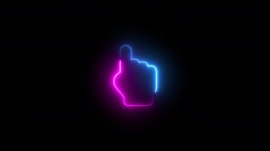 Siyah arkaplandaki neon fare işaretçi simgesinin animasyonu, her iki tarafa doğru hareket eden mavi ve pembe ışınlar. parlayan çizgiler, 4K canlandırılmış dikişsiz döngü şablonu