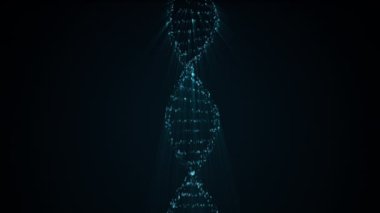 Siyah arkaplanda parlayan ikili kod sembollerinin DNA ipliği sembolü animasyonu, 4k soyut bilim teknisyeni animasyon şablonu