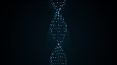 Siyah arkaplanda parlayan ikili kod sembollerinin DNA ipliği sembolü animasyonu, 4k soyut bilim teknisyeni animasyon şablonu