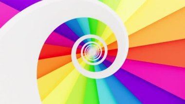 Gökkuşağı renginde üç boyutlu spiral merdiven. Sonsuz tasarım yanılsaması, 3 boyutlu döngü animasyonu