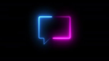 Metin balonlarının neon animasyonu sanat klipleri, her iki tarafa doğru hızla hareket eden mavi ve pembe renkli çizgiler, 4K animasyon sosyal şablon