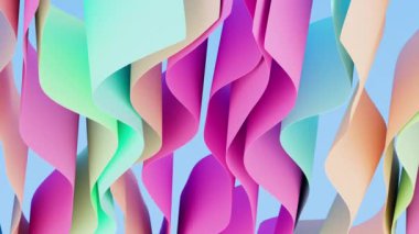 Yumuşak yüzeyli ve yavaş dalgalı efektli güzel renkli kurdelelerin 3 boyutlu canlandırması, 4k animasyon şablonu, canlı duvar kağıdı