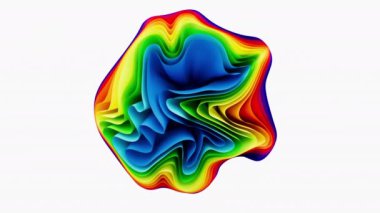 Beyaz arka planda gökkuşağı renklerinde akan taç yaprakları olan zarif animasyon arkaplanının 3 boyutlu görüntüsü. Akan soyut şekillerin 4K video şablonu