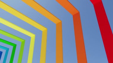 Açık mavi arkaplanda kemer yolu, gökkuşağı renklerinde döngü canlandırmasının 3d görüntüsü