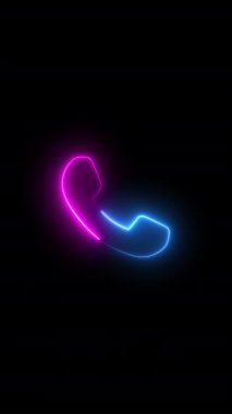 neon animasyon telefon işareti klipsi sanatı, hızlı hareket eden mavi ve pembe parlayan çizgiler, sosyal ağ için 4K dikey hareketsiz döngü şablonu