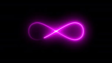 Pembe parlak çizgileri olan sonsuzluk işaretinin soyut neon arka planı, 4K animasyon şablonu