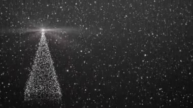 Mutlu Noeller karşılama videoları. Parlayan ışık ve parlayan parçacıklarla Noel ağacı. 4k döngü bayramı 3 boyutlu animasyon