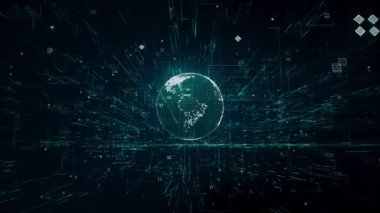 Global IT ve sanal dijital dünyayı sembolize eden küresel ağ animasyonu, 4K teknoloji animasyonu