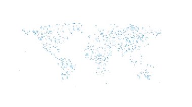 Beyaz arkaplandaki dinamik elementlerden Dünya haritası, küresel soyut dijital animasyon
