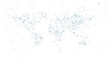 Dünya haritası dinamik elementlerden, küresel soyut dijital animasyondan